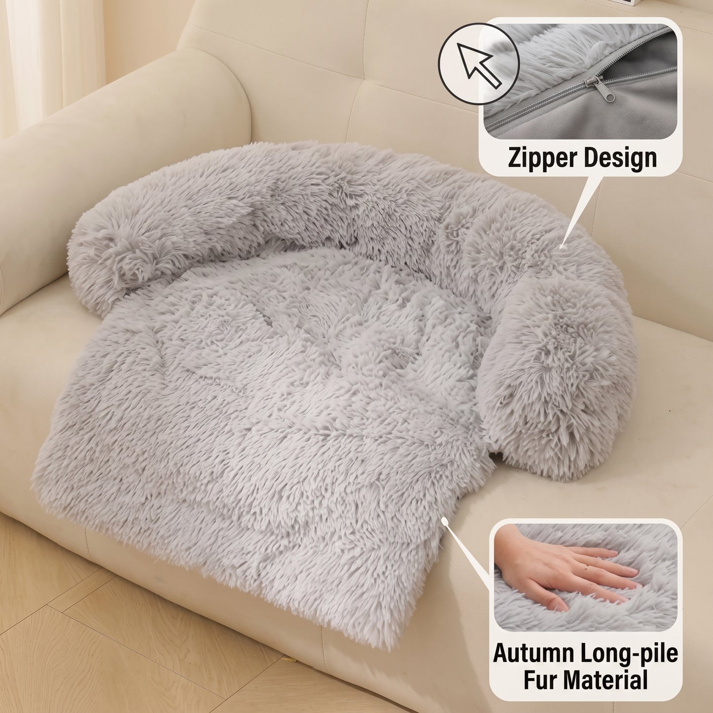 Furry plush pet bed with detachable pet dog kennel
