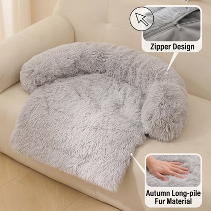 Furry plush pet bed with detachable pet dog kennel