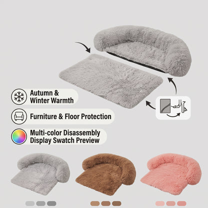 Furry plush pet bed with detachable pet dog kennel