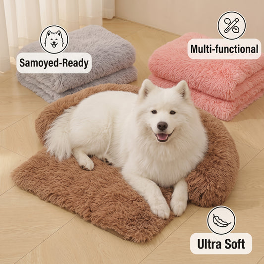 Furry plush pet bed with detachable pet dog kennel