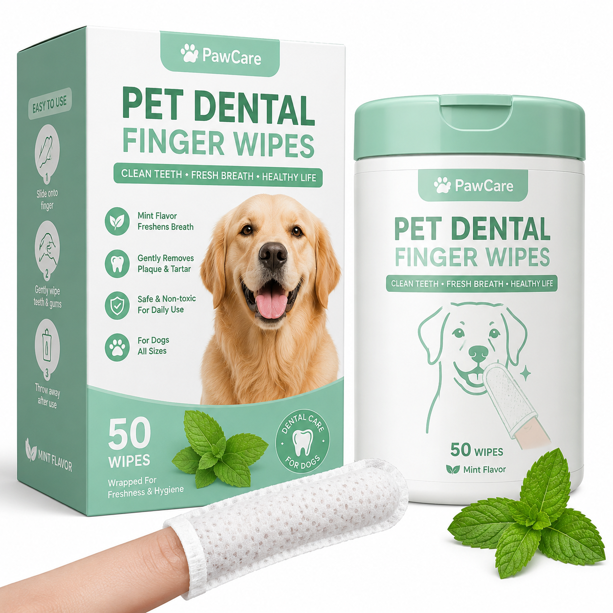 Pet dental finger wipes